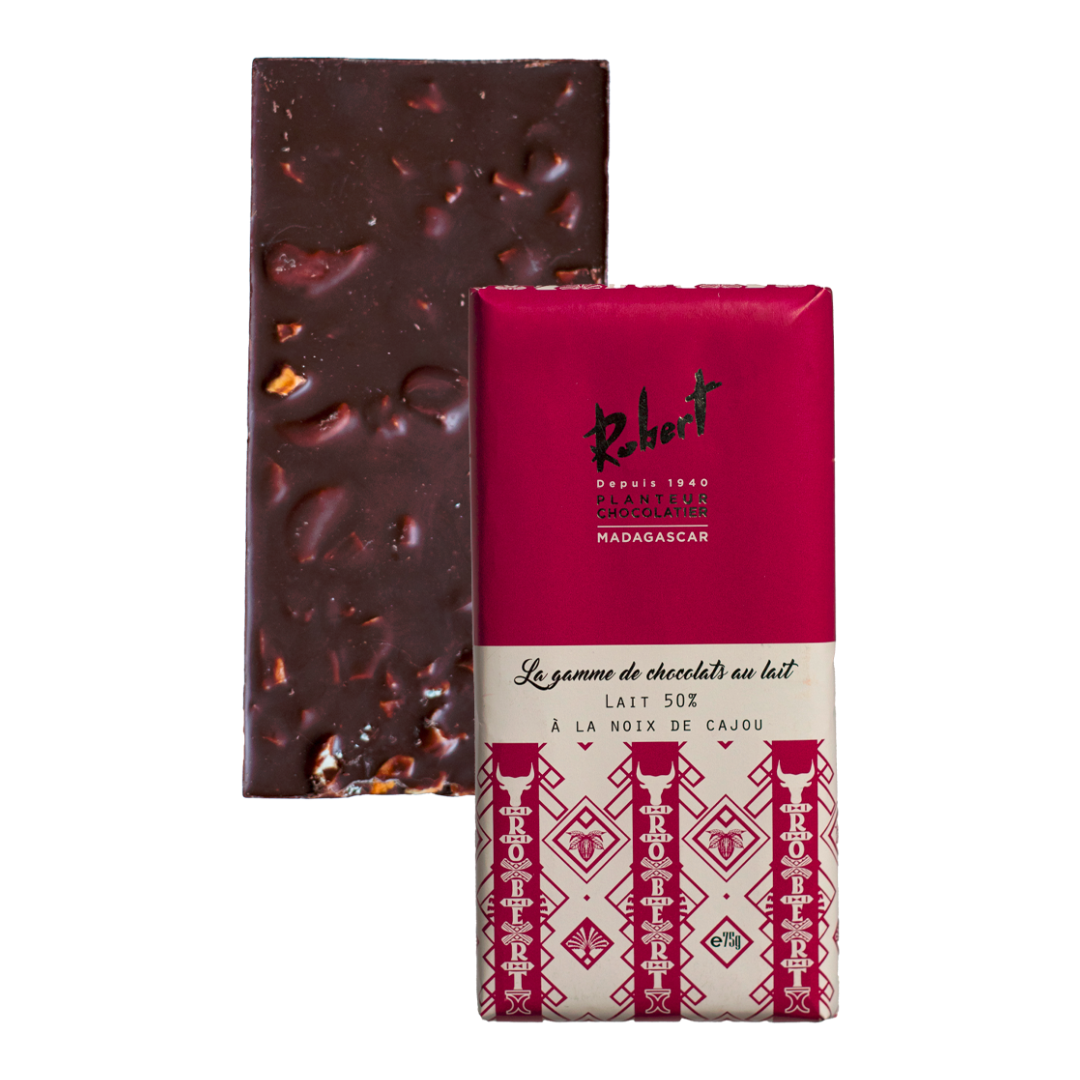 [TCM14] Tablette de chocolat lait 50% aux éclats de noix de cajou