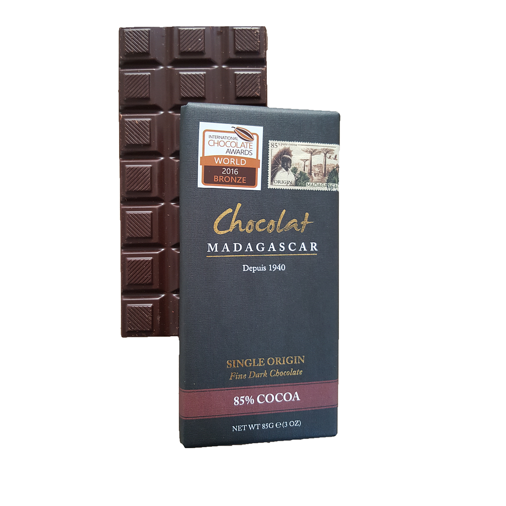 Tablette de chocolat noir 85% -Médaillée de bronze International Chocolate Awards