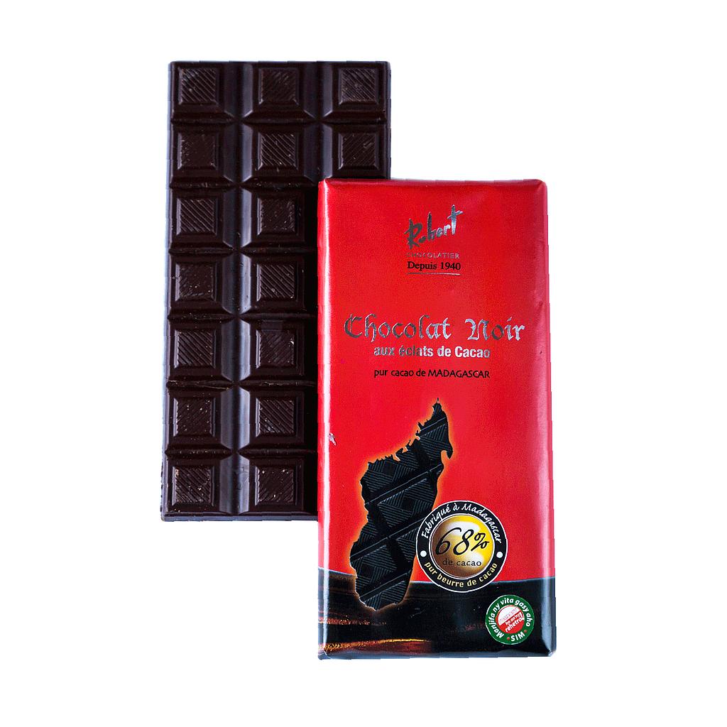 Tablette de chocolat noir 68% aux éclats de cacao