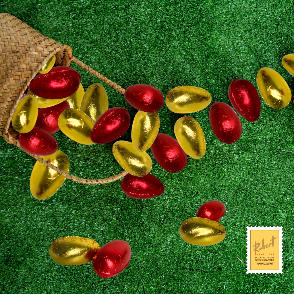 Assortiment œufs de Pâques pralinés, chocolat noir et chocolat lait Pure Origine Madagascar - 180 g