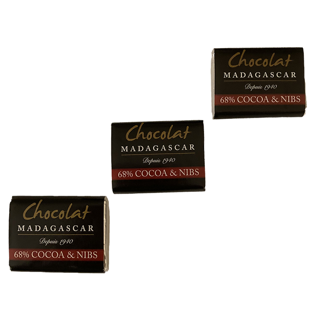 Paquet de 100 napolitains Chocolat Madagascar Noir 68% de cacao aux éclats de fèves