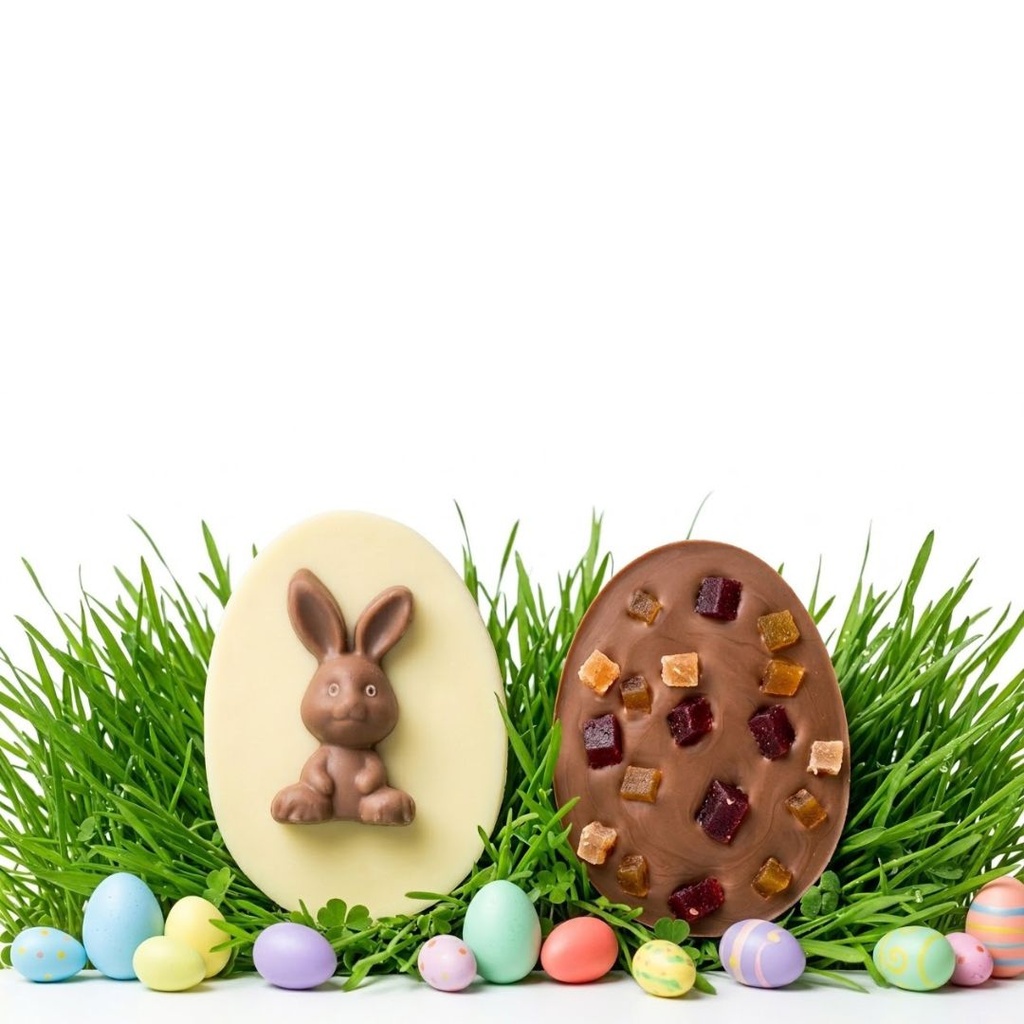 Duo Œufs de Pâques aux Fruits – Chocolat Lait &amp; Chocolat Blanc